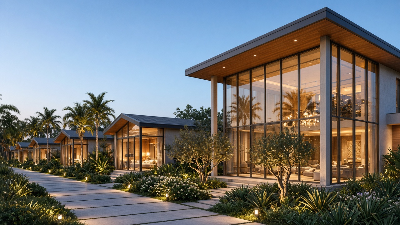 Resort villas with aluminium glass walls