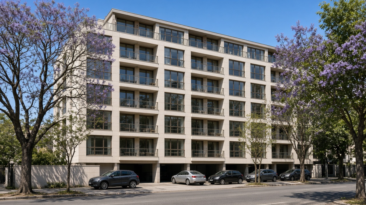 Daylight residential block with repeating balcony windows