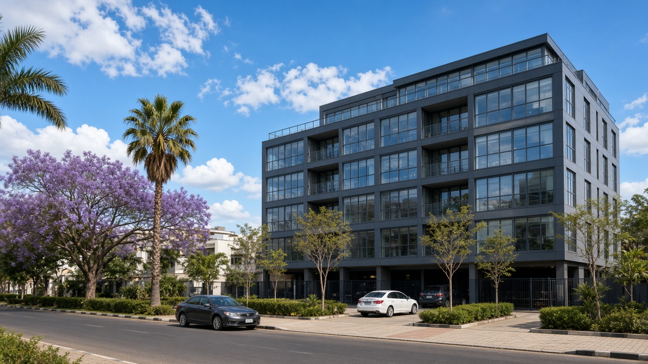 Mid-rise residential block with repeating window-wall