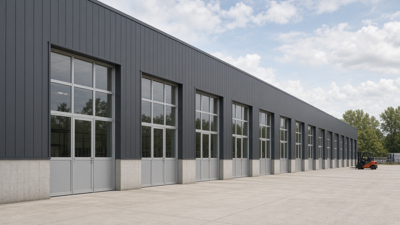 Workshop elevation with repeating openings