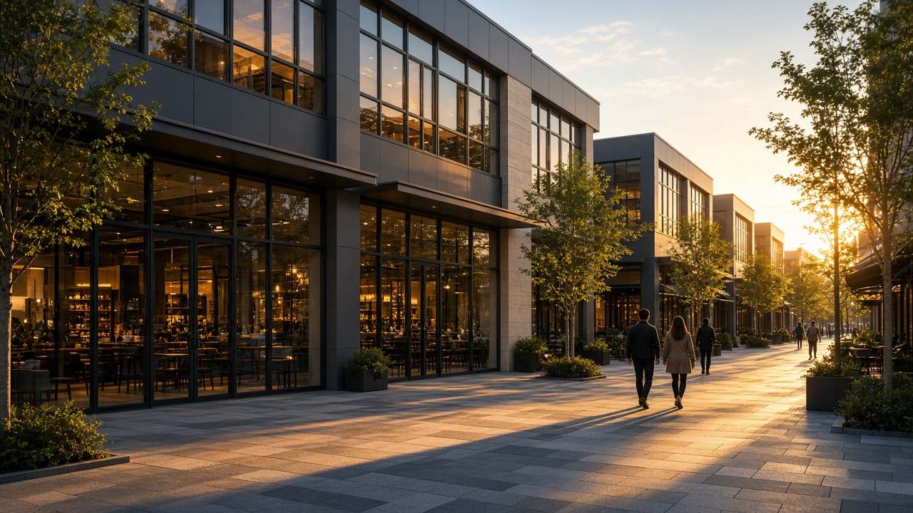 Commercial plaza with aluminium shopfronts