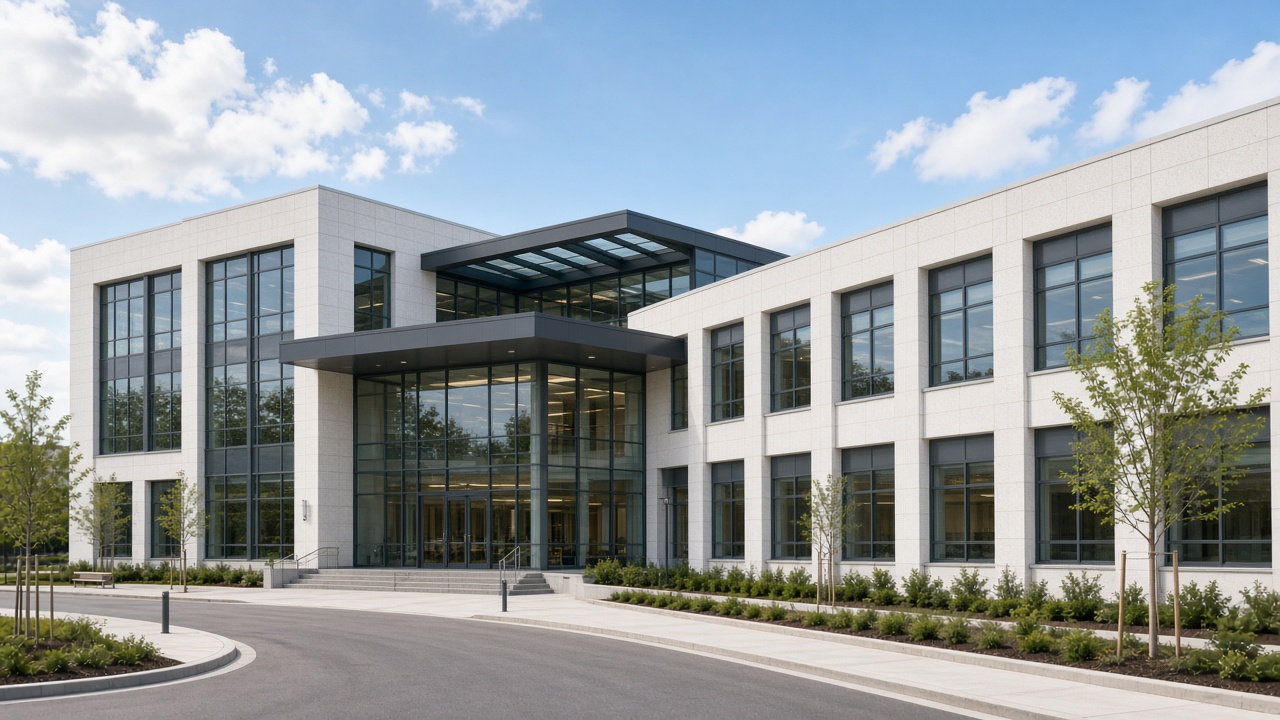Hospital campus with repeating aluminium window-wall