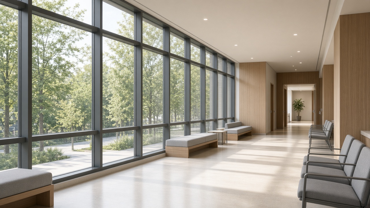 Hospital waiting hall with aluminium windows