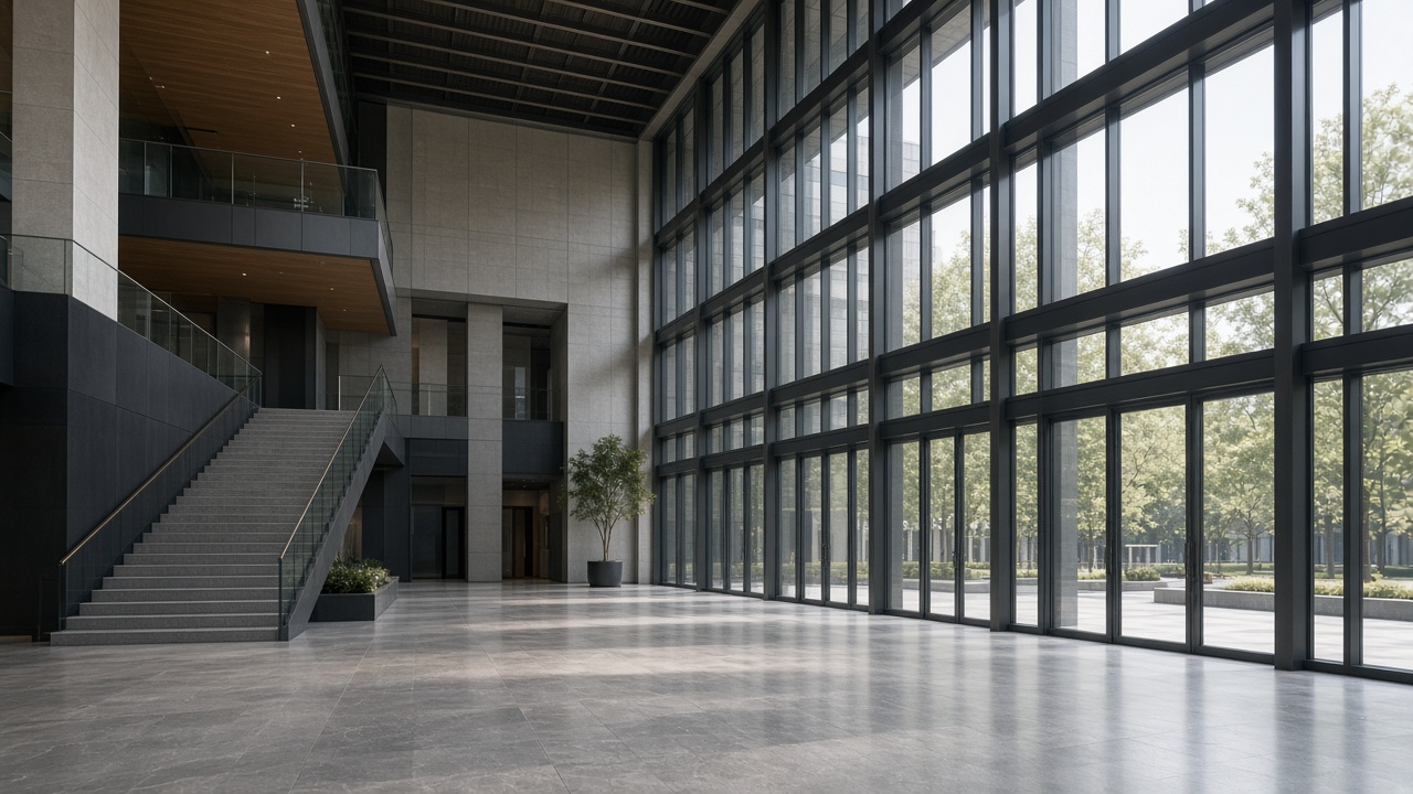Civic lobby with double-height aluminium glass