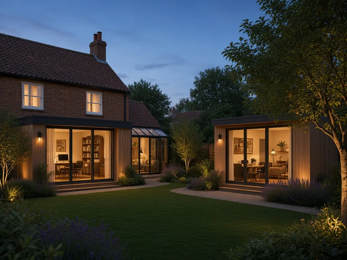 Family house with a modular rear extension and a garden room