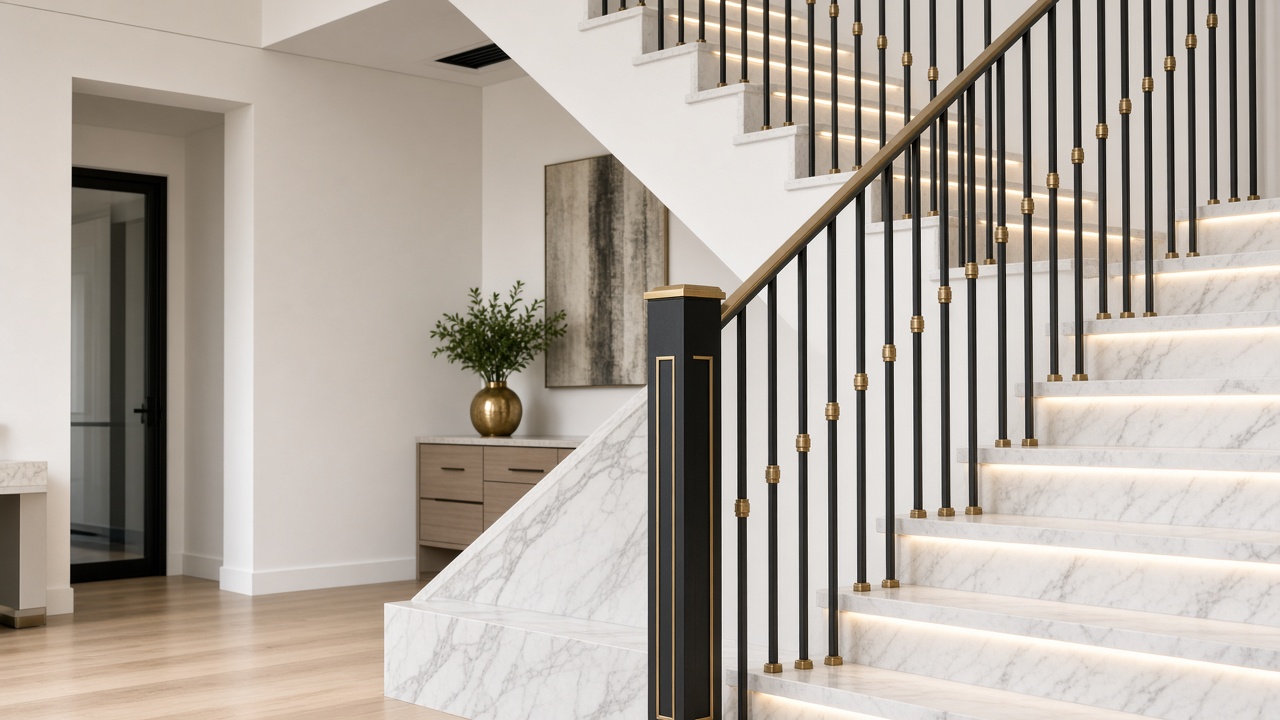 Light-luxury black and gold single-bar stair