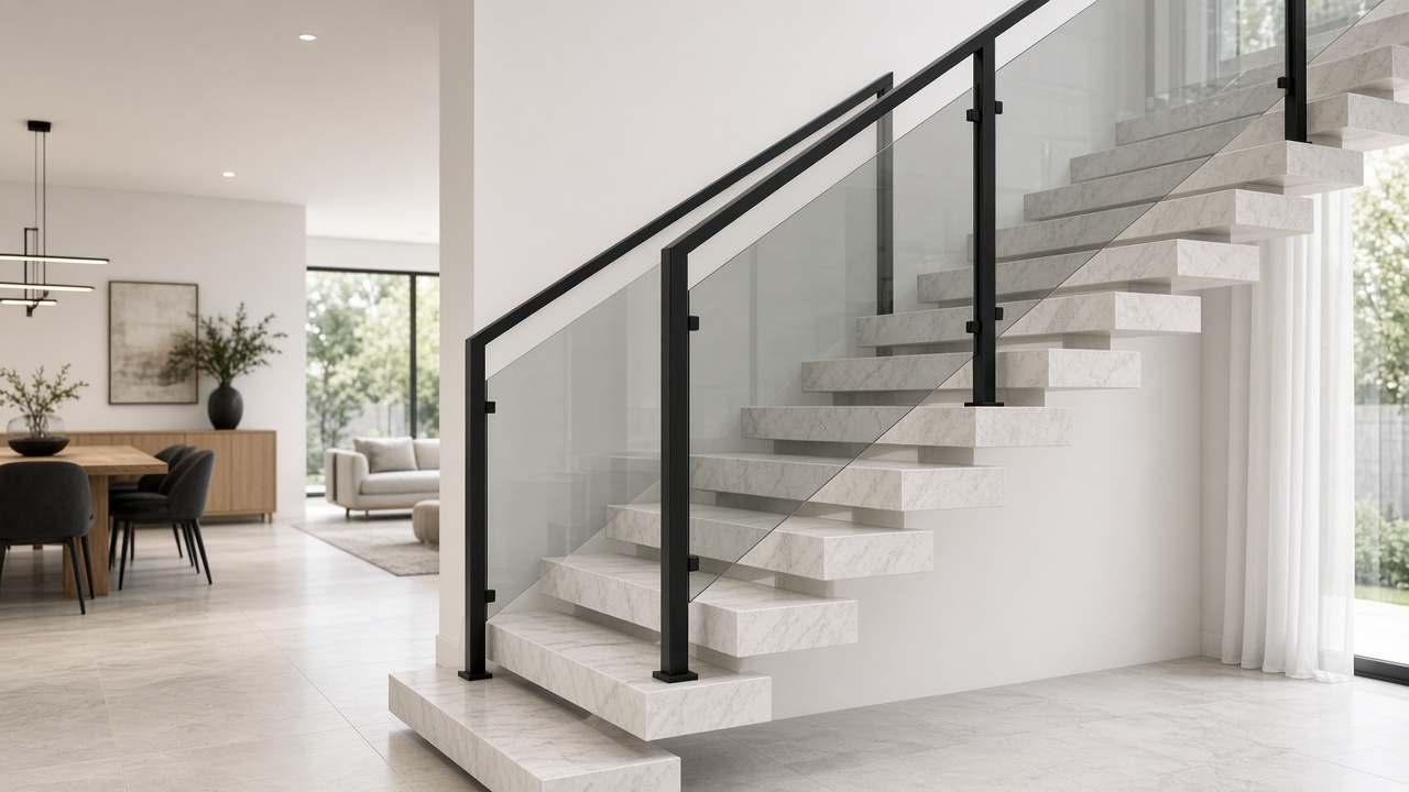 Aluminium and glass stair with open treads